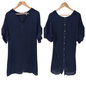 BLANK‎ LONDON Navy Viscose Ruffle Sleeve V Neck Button Back Dress Size Small